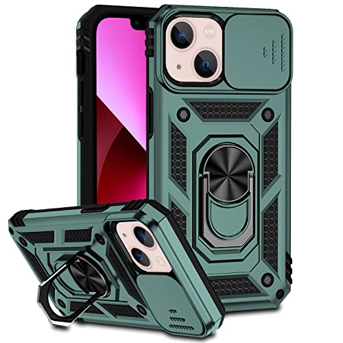 ATISIJIE Coque pour iPhone 13 6.1" Étui, Antichoc Militaire Protection Coque iPhone 13 6.1" Housse [Protection Caméra] [Support de Voiture Magnétique] Vert foncé