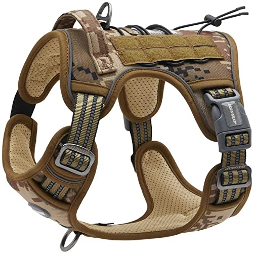 AUROTH Harnais Anti Traction Tactique, Respirant Réglable pour Moyen Grand Chien, Gilet Durable Réfléchissant, Matériel Militaire Taille L, Desert Camo