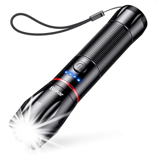 Blukar Lampe Torche LED Rechargeable,2000LM Lampe de Poche LED Ultra Puissante, Torche Tactique en Aluminium, IPX6 Étanche, 5 Modes d'éclairage & Zoomable pour Camping/Randonnée/Urgence