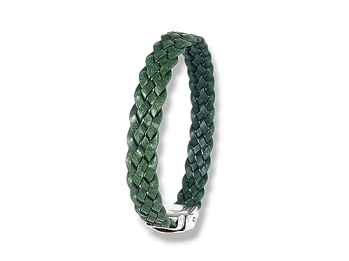 Bracelet homme en cuir tressé - Vert militaire - Différentes tailles