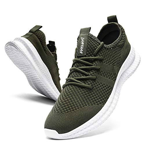 CAIQDM Basket Homme Chaussure Modae Running Sneakers Casual Marche Sport Basquettes Outdoor Gym Fitness Respirante Course Chaussures Vert Armée 43 EU