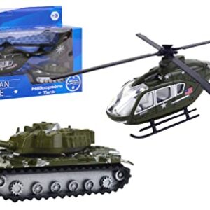 EUROPEAN FORCE - Hélicoptère et Tank - Véhicules d'Interventions - 020346 - Kaki - Métal - Militaire - Jouet Enfant - Miniature - 17 cm x 6 cm - À Partir de 3 Ans