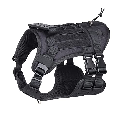 FEimaX Harnais Tactique pour Chien Gilet à Anneaux pour Chiens Grand Petit en Nylon 1000D de Travail Militaires sans Tension avec Poignée pour Randonnées et Chasse (Noir, S)