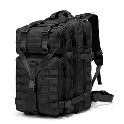 GKXLH Sac à dos tactique - Sac à dos militaire tactique 45L pour hommes femmes, 900D Oxford Fabric Tactical Army Bug Out Bag Rucksack Daypack, Sac tactique pour la randonnée, la pêche, le camping Noir