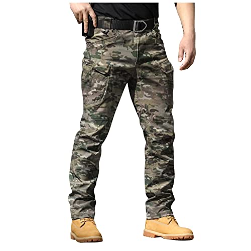 Générique Pantalon Travail Homme Multipoches Zippé Mince Cargo Imperméable Tactique Militaire Airsoft Randonnée Tenue Camouflage L