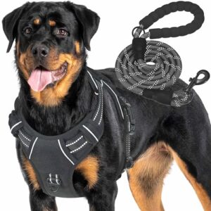 Haapaw Harnais tactique robuste pour chiens de grande taille, anti-traction, réglable, réfléchissant, contrôle facile, harnais militaire pour chien de travail, taille L, noir