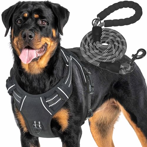 Haapaw Harnais tactique robuste pour chiens de grande taille, anti-traction, réglable, réfléchissant, contrôle facile, harnais militaire pour chien de travail, taille L, noir