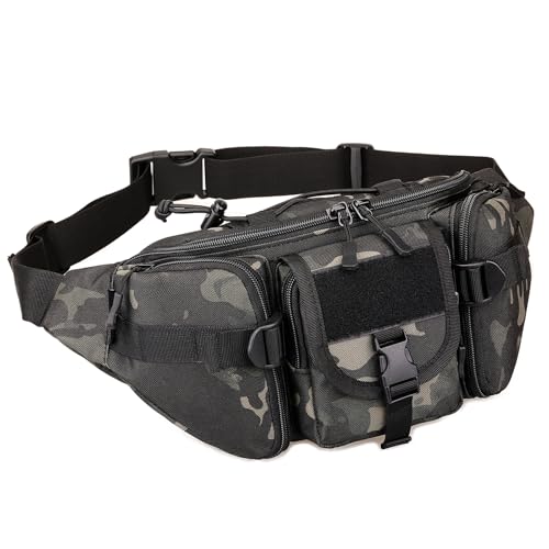 Huntvp Banane Ceinture Tactique Militaire Molle Multifonction Imperméable pour Homme Femme - Voyage Randonnée Sport Camping Trekking Cyclisme Chasse (Camo-L)