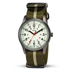 Infantry MDC – Montre phosphorescente pour homme 12/24 heures, style militaire, sport de plein air, étanche, avec bracelet OTAN, noir/vert, Sangle