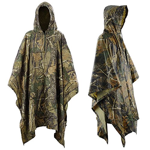 Infreecs 3-en-1 Poncho de pluie imperméable, Poncho de pluie camouflage réutilisable, Veste de pluie camouflage, Cape de pluie imperméable respirante avec capuche, pour pique-nique, camping, randonnée