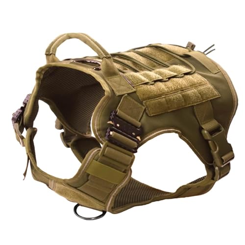 Janety Harnais Tactique pour Chien, Harnais Militaire Réglable et Respirant avec Poignée, pour Entraînement et Randonnées, Conception Durable pour Chiens de Taille Moyenne et Grande,Kaki M