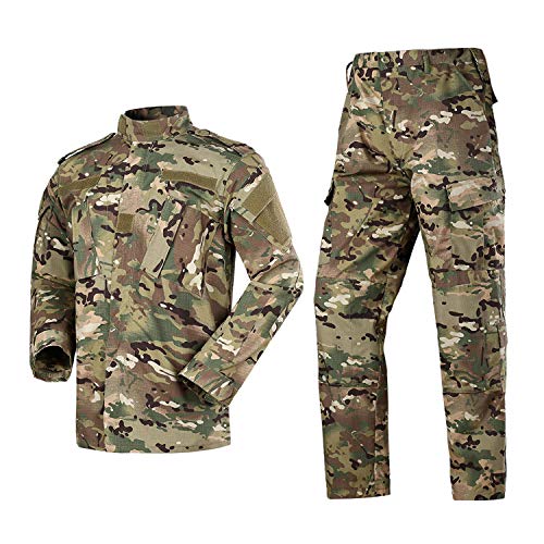 LANBAOSI Uniforme Tactique Homme Combat Chemise Militaire Veste et Pantalon Militaire Paintball Ensemble ACU de Chasse dans Les Bois Camo