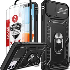 LeYi Coque pour iPhone 11 avec [2 Verre Trempé], Support 360° Rotatif Full Protection de la Caméra en PC Dur Anti-Chut Renforcée Armor Heavy Duty Antichoc Bumper Etui pour Apple iPhone 11 Noir