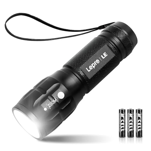 Lighting EVER Lepro Lampe Torche L8000 Puissante, Lampe de Poche Zoomable Étanche IPX4, 3 AAA Piles Compris, LED Militaire en Aluminium pour Camping, Randonnée, Urgences
