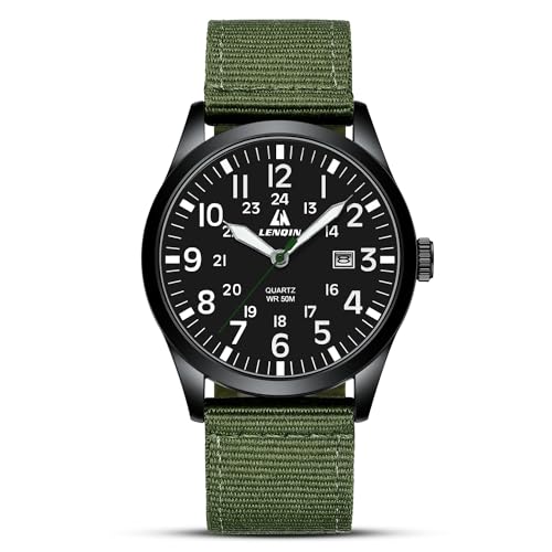 LN LENQIN Montres Hommes Montres Militaires Field Analog Quartz Montre pour Homme Affichez Les Montres de Poignet imperméables avec Date Nylon Band Army Tactical Sports