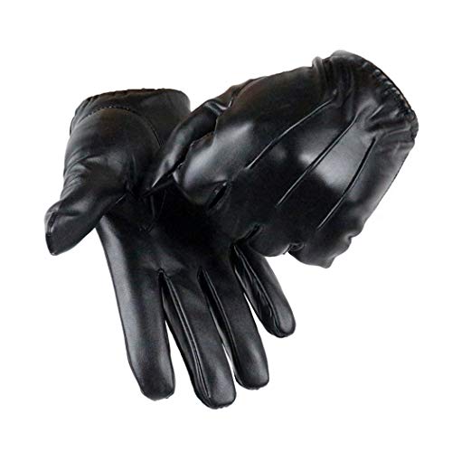 Long Keeper Gants en Cuir Homme Noirs Hiver Écran Tactile Gants de Conduite en Molleton pour Vélo