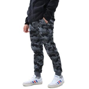 LY4U Bas de Survêtement pour Hommes, Joggings Camouflage avec Poche Zippée, Pantalons de Sport Respirants avec Taille élastique pour Course, Entraînement, Gris XXL