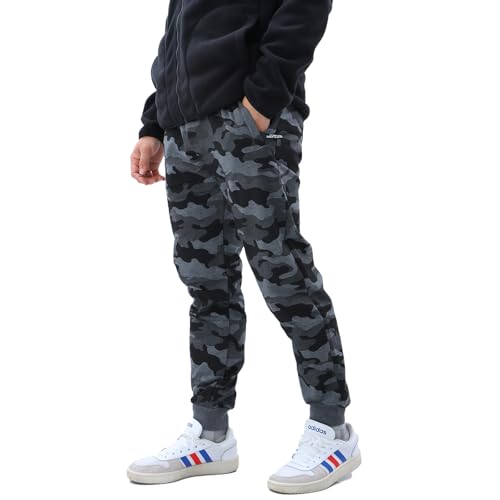 LY4U Bas de Survêtement pour Hommes, Joggings Camouflage avec Poche Zippée, Pantalons de Sport Respirants avec Taille élastique pour Course, Entraînement, Gris XXL