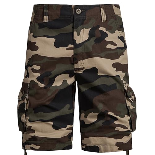 MOKBAY Short Homme Cargo Kaki Sport Marque Mes Commandes Gym Militaire de Chantier Trail Randonnée Camouflage de Sécurité Short Long avec Poche Travail Bermuda Lin Homme Kaki 34