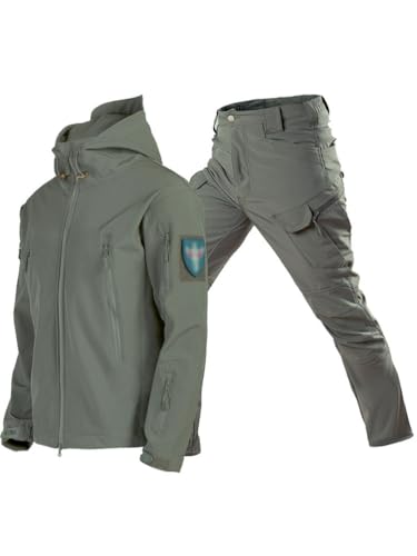Oanviso Homme Tactique de Costume Vêtements 2 Pièces Manteau avec Capuche Impermeable Veste de Pluie Hiver Casual Uniforme Militaire Tenue de Combat Cargo Pantalon A Armée Verte M