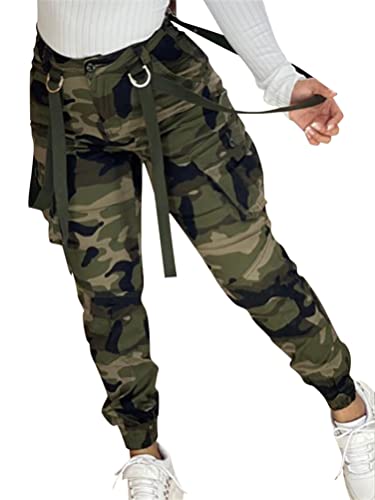 Onsoyours Pantalon Cargo Femme Multi-Poches Streetwear Taille Haute Hip Hop Pantalon Respirant Sport Pantalon De Travail Outdoor Pants Z1 Armée Verte S