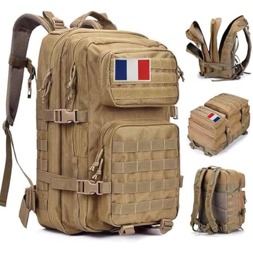 Oreunik Sac à dos Tactique Militaire 45L Sac à dos Molle Etanche Grand pack d'assaut pour le(Kaki) Trekking en Plein Air, le Camping, la Randonnée, etc.