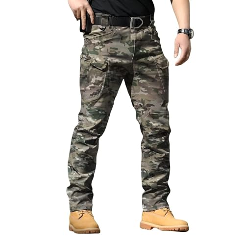 Pantalon Cargo Homme Multipoches Zippé Mince Pantalon Combat Pantalon de Travail Imperméable Militaire Tactique (FR/ES, Alpha/Lettres, L, Taille Normale, Taille Normale, Camouflage)
