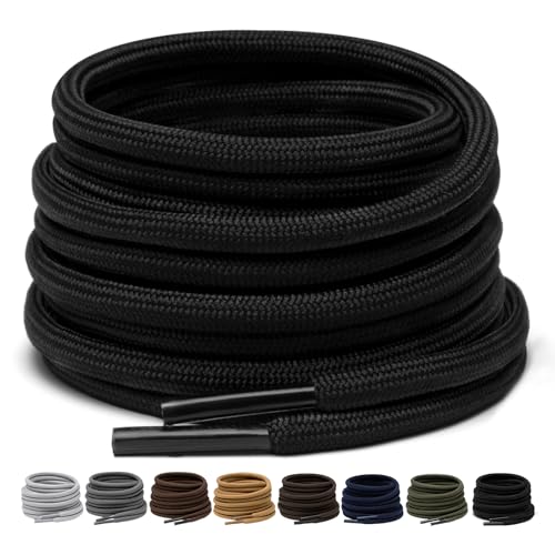 Puzeam 2 paires de lacets ronds de 4 mm pour bottes, lacets de sécurité pour chaussures de randonnée en extérieur, lacets solides pour baskets Noir 120