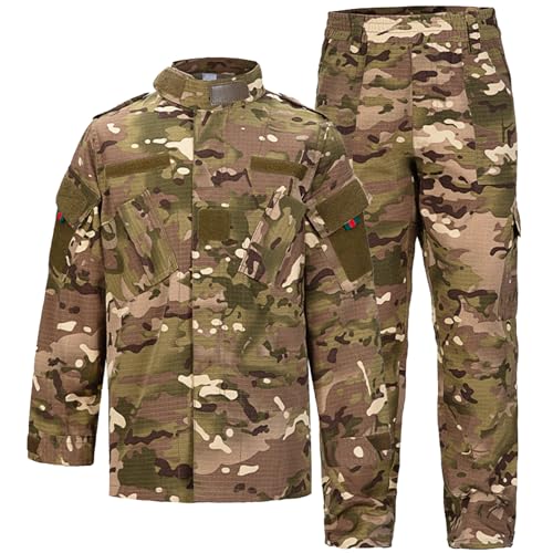 QIYUANT Enfant en Plein Air Vêtements Tactiques Ensembles T-Shirt et Pantalon Airsoft Militaire Camouflage Printemps Été Automne Randonnée Chasse Camping Combat (CP/Veste + Pantalon, 120)