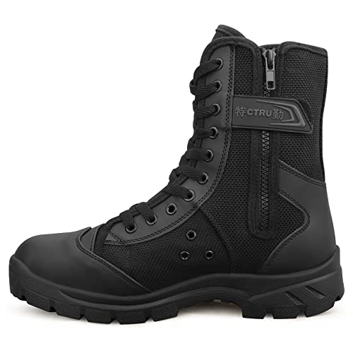 QUNLON Hommes Bottes Militaires Noires Rangers Militaire Homme Bottes Moto Homme Bottes de Combat avec Zip Latéral Botte Airsoft Tactiques en Plein Air 43EU