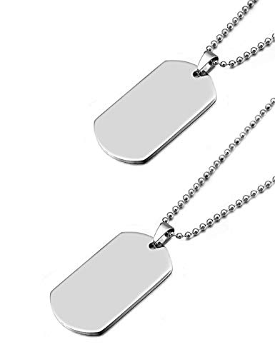 Tang Yuan 2 pendentifs de l'armée,étiquette en Acier Inoxydable Poli pour Hommes et Femmes,Collier de Style Militaire,Longueur de la chaîne 69 cm (Argent 27,1"), Plastique, Plastique