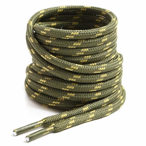 VSUDO 140 cm Cordon de Bottes Vert Armée, Cordon de Chaussures de Randonnée, Cordon Robuste pour Bottes de Travail, Cordon Solide pour Bottes de Randonnée (1 Paire-Vert Armée avec Point Jaune-140cm)
