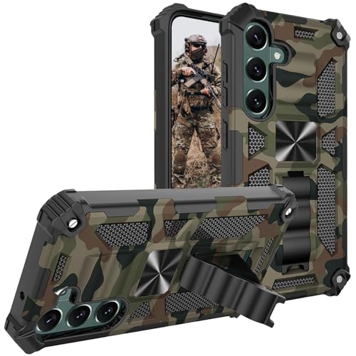 Ysnzaq Coque pour Samsung Galaxy A15 5G, [Militaire Grade] Camouflage Design PC Renforcée Antichoc Anti-Chute Coque avec Béquille Bumper Case pour Samsung Galaxy A15 5G. YH Army Green