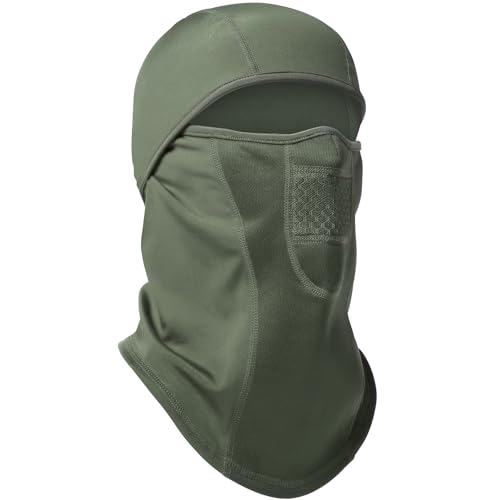1TG Tactical Cagoule pour le visage, le ski, la tempête, pour homme et femme, pour paintball, airsoft, protection UV, coupe-vent, chaud, sports de plein air, cyclisme, moto, pêche, Ranger vert., 56-62