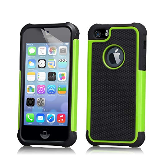 32nd Shockproof Series - Etui Coque de Protection Antichocs Contre Les Chutes et Les Chocs pour Apple iPhone 5, 5S & SE, Double Couche Robuste - Vert