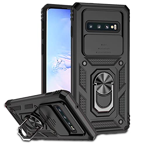ATISIJIE Coque pour Samsung Galaxy S10 4G Étui, Antichoc Militaire Protection Coque Samsung Galaxy S10 4G Housse [Protection Caméra] [Support de Voiture Magnétique] Le Noir