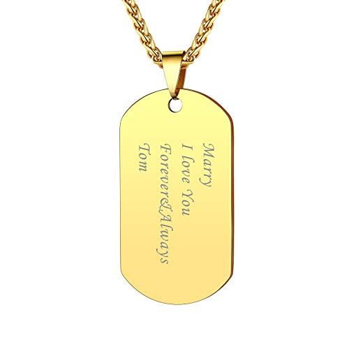 Bandmax Collier Plaque Homme Plaque Or Personnalisé, Chaîne Pendentif Militaire Personnalisable avec Texte, 55+5cm