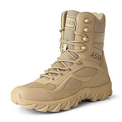 BLBK Bottes militaires pour homme - Style militaire - Avec fermeture éclair - En cuir - Pour la randonnée, l'alpinisme, la pêche, la chasse, 71 beige, 45 EU