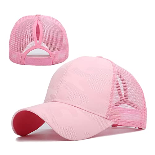 Casquette de Baseball Queue de Cheval en Maille, Casquette de Sport pour Femmes, Ajustable et Lavable, Casquette de Baseball Truckers Ponycaps (Rose)