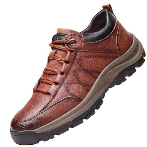 Chaussures de randonnée imperméables pour homme - Chaussures de travail antidérapantes - En cuir durable - Chaussures de sport d'extérieur pour le camping - Légères et rembourrées - Chaussures