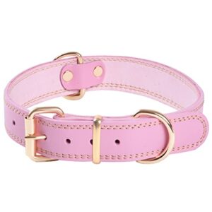 Collier pour Chien en Cuir Véritable de Qualité Supérieure Extra épais, Colliers Réglables pour Chiens de Petite Taille, Moyenne et Grande Race (Rose) (L)