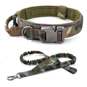 Collier tactique militaire pour chien avec laisse, poignée épaisse, réglable et robuste (collier camouflage + laisse, taille M)
