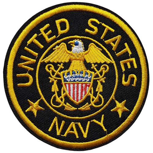 Écusson United States Navy Patch Thermocollant Marine US Army Badge Rond USA à Thermocollé fer à repasser applique militaire brodé à coudre décoration réparation vêtement armée t-shirt veste 7,4cm
