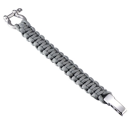 DonDon Paracord Bracelet de Survie Hommes Acier Inoxydable Bracelet Outdoor Tressé Gris