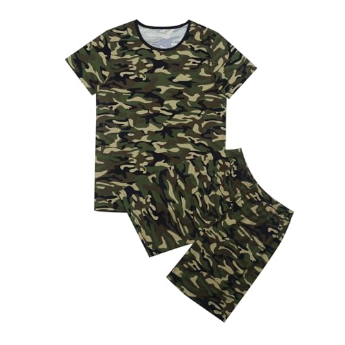 Ensemble Camouflage Enfant Garcon Fille 1-14 ans Ete Tailleur 2 Pieces Tee Shirt Manche Courte Et Short Ado Fille Garcon Chic Ample Confortable Fashion Casual Vacances Sport (9-10 ans, Camouflage)