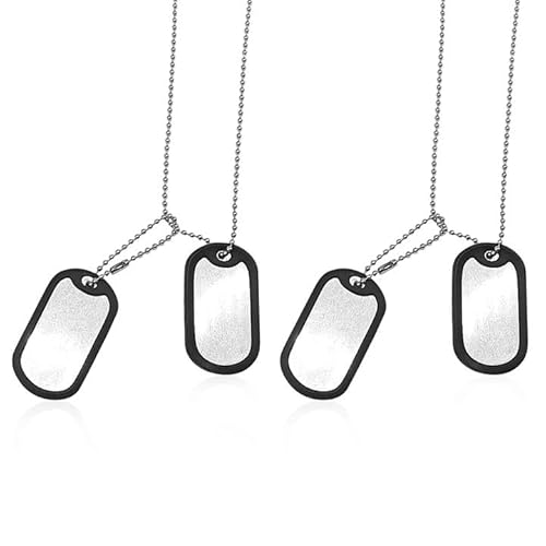 EUPSIIU 2 Pièces Collier Dog Tags Collier Plaque Militaire Personnalisé, Plaques d'identité avec Silencieux, Chaîne Militaire pour Halloween Fête à Thème Jeu de Rôle Costume Dress Up (Argent)