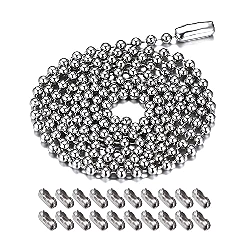 Gotetiso Chaine a Bille 5m Longueur 2,4 mm Diamètre Chaine Boule Chaîne à Billes Chaîne d'Extension Perlée Chaine Acier Inoxydable avec 20 Connecteurs Correspondants pour Collier Argent