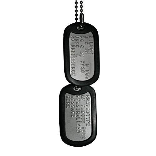Graphotype™ PLAQUES Militaires - Lot de Deux plaques personnalisées de Style Militaire avec chaîne Boule & Silencieux (Lire LA Description pour Savoir Comment Personnaliser L’Article)