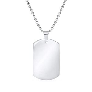 Graver Personnalisé X-Large Plain Simple Basic Cool Hommes Identification Military Army Plaque D'Identification Pendentif Collier Pour Hommes Ados Polis Argent Tone Stainless Steel 24 Inch Ball Chain