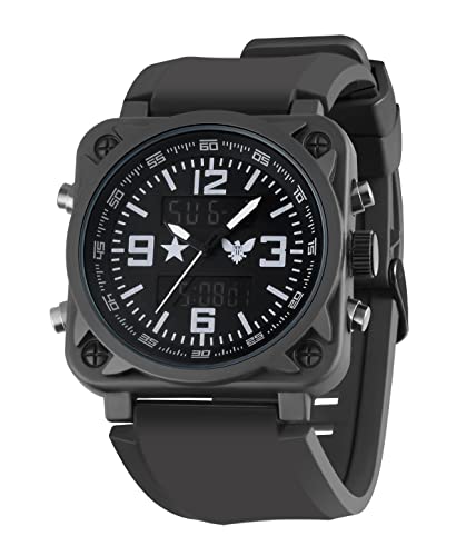 GREENTREEN Montre Militaire Homme Chronographe: Mouvement à Quartz Analogique Original Japonais + Mouvement Numérique - Etanche Design Lumineuses Montre pour entraînement Tactique Camping randonnée